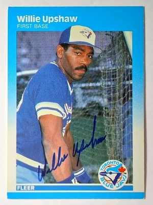 WILLIE UPSHAW SIGNED AUTOGRAPHED 1987 FLEER BASEBALL CARD TORONTO BLUE JAYS AUTO - Image 1 of 4