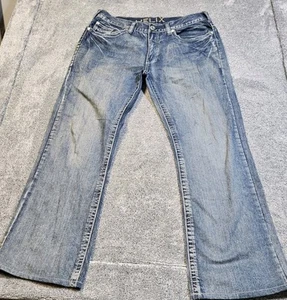 Jeans Helix Para Hombres 38x32 Azul Bootcut Cruz Bordado Motociclista Gótico Solapa Bolsillo - Imagen 1 de 10