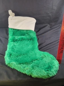 Christmas Stocking 17.5" Felt Green & White Fuzzy Holiday Target Wondershop - Picture 1 of 6