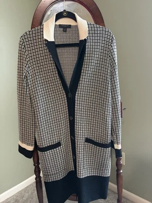 Cárdigan Ann Taylor a Cuadros Crema Y Negro Novio, Talla LP Foto 1 de 4