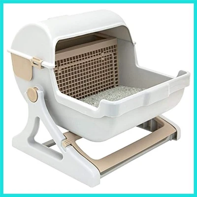 caixa de areia de limpeza rápida semi-automática para gatos, banheiro de gato de luxo branco/leite b... - Imagem 1 de 4