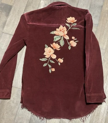 American Eagle Corduroy Embroidered Long Sleeves Oversized Raw Hem  Shirt S - Image 1 of 4