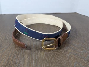 Cintura uomo Canterbury golf pelle tela 44 fibbia ottone massiccio ricamata blu - Foto 1 di 10