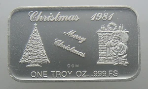 1 oz CCM Silberbarren .999 Fine - Merry Christmas 1981 - Bild 1 von 2