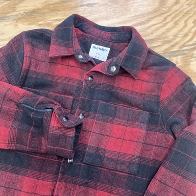 Old Navy Sherpa Lined Wool Blend Red Plaid Jacket Shacket Flannel Men’s Small - Image 1 of 4
