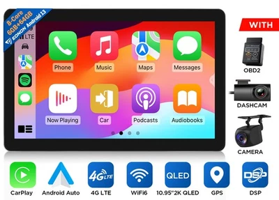 10.95" Android 13 Car Radio 6GB+64GB GPS 4G LTE Wireless Apple CarPlay Head Unit - Image 1 of 4
