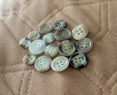 15 High Quality Light Tan Brown Faux Tortoise Shell Four Hole Plastic Buttons  - Image 1 of 4