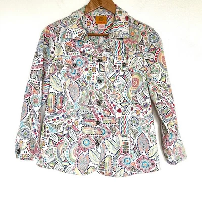 Ruby Rd. Jacket Women's Size 10 Abstract Geometric Boho Denim Pockets Button - Image 1 of 4