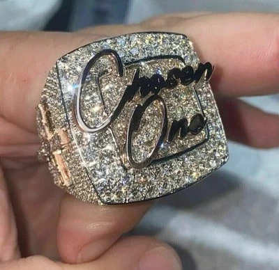 Anillo meñique personalizado redondo de diamantes creado en laboratorio de 6 quilates para hombre acabado de ley 925 Foto 1 de 3