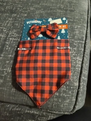 Red Black Plaid Dog Bow Tie and  Scarf for Pups  - Image 1 of 2
