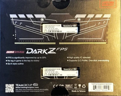 DDR4-4000MHz TEAMGROUP Dark Z FPS DDR4 Gaming 16GB Kit (2x 8GB)  PC4-32000 CL16 - Image 1 of 2