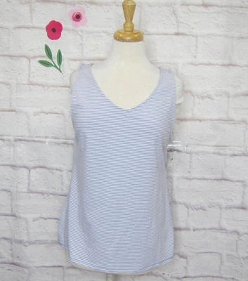 Camiseta sin mangas J. Jill violeta y blanca a rayas de algodón elástico perfecto cuello en V talla L nueva Foto 1 de 4