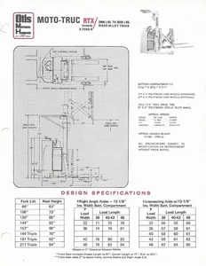 Fork Lift Truck Data Sheet - Otis Moto-Truc - RTX 2000 - c1971 Brochure (LT663) - Picture 1 of 1