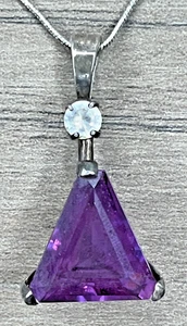 VTG Handmade Mexico MD28V Sterling 925 Purple Glass Modernist Pendant Necklace - Picture 1 of 16