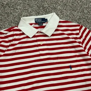 De Colección Años 90 Polo Ralph Lauren Rojo Blanco Rayas Polo Bolsillo Logo Para Hombres L Retro - Imagen 1 de 6