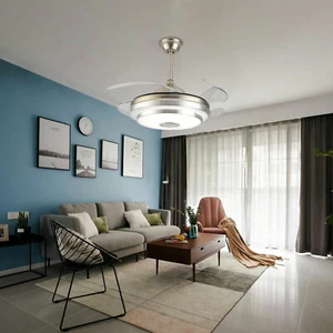 42 Invisible Ceiling Fan Light 7 Color LED Bluetooth Player 3 Speed Timing w/RC - Picture 1 of 12