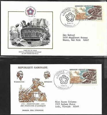 GABON 1976 TWO DIFFERENT FIRST DAY COVERS, BOSTON TEA PARTY  - Image 1 of 2