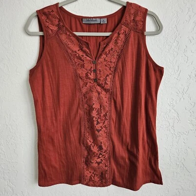 Womens Sleeveless Blouse Orange Size Medium Lace Bohemian Office Casual Vacation - Image 1 of 4