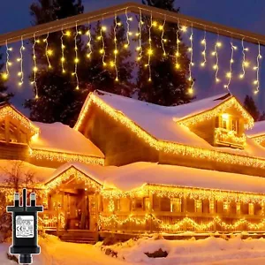 400 Icicle Lights 12M Christmas Outdoor Lights Bright LED Snowing Effect XMAS UK - Picture 1 of 55