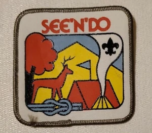 BSA ~ See'N'Do Patch ~ Deer / Tent / Knot / Fleur de Lis ~ Boy Scouts - Picture 1 of 2