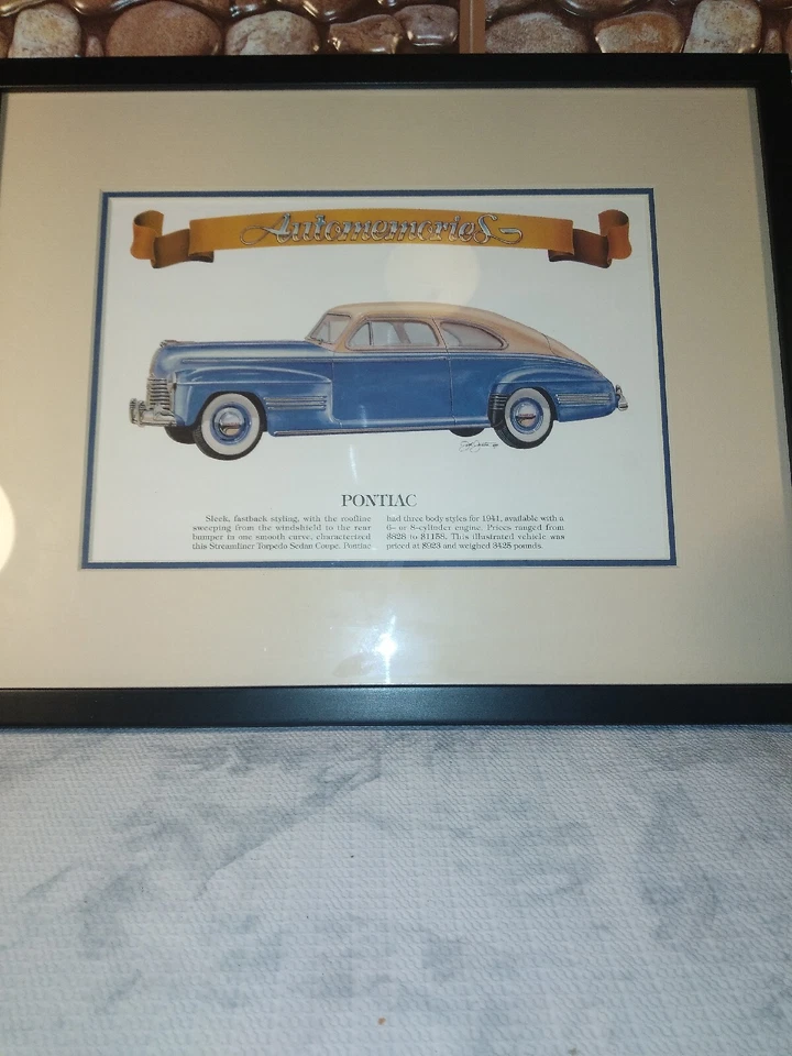 Cuadro enmarcado Pontiac Automemories 1941 marco negro cuadro blanco borde tostado Foto 1 de 2
