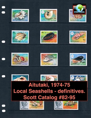 $49.85 Scott Value - 1974-75 AITUTAKI Seashells definitive Pacific CV MNH NH UMM - Image 1 of 4