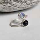 Moonstone Black Onyx Ring, Sterling Silver 925, Gemstone Ring, Women Ring,
