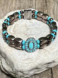 Herren Damen Western Kupfer Therapie Magnet Armband Fußkettchen Kreide Türkis Schieber - Bild 1 von 6
