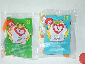 BEANIE BABY MINI PAIR 8 SCOOP Pelican 11 Waddle PENQUIN McDonald NEW SEALED MINT - Picture 1 of 6