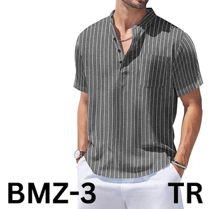 COOFANDY Men's Cotton Linen Henley Shirt Short Sleeve Striped Beach T Shirt, S - Picture 1 of 8