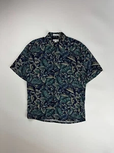 Vintage Pierre Cardin Short Sleeve Button Up Shirt Tropical Hawaiian Medium Blue - Picture 1 of 4