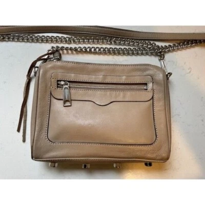 Bolso Bandolera Bolso de Mano Rebecca Minkoff Cuero Cadena Plateada Pequeño Beige Tostado Foto 1 de 4