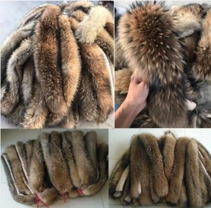 100% Real fur Scarf real raccoon fur collar wrap hood trim for DIY jacket collar - Picture 1 of 19
