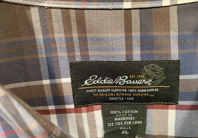 Eddie Bauer XL TALL 100% Cotton Brown/Blue/Red Plaid Button Up Shirt 18-32 - Image 1 of 4