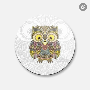 Funny Patterned Owl Animal | 4'' X 4'' Round Decorative Magnet - Picture 1 of 2