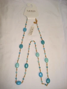 NWT's RALPH LAUREN Semiprecious Stone TURQUOISE & Gold Necklace LONG - Picture 1 of 2