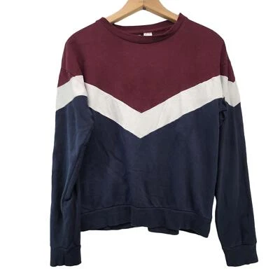 Sudadera Pullover Mujer Colorblock V Rayas Borgoña Blanco Azul Talla M Foto 1 de 4