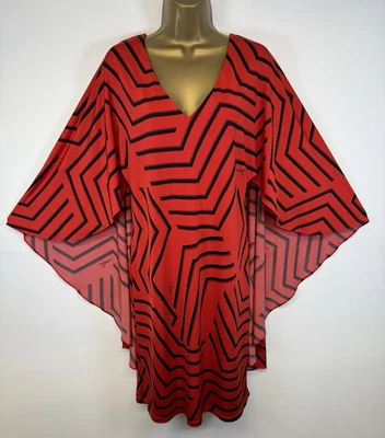 Issa London Dress Red Black Stripe Logo Stretchy Jersey V Neck Floaty UK 18 - Image 1 of 4