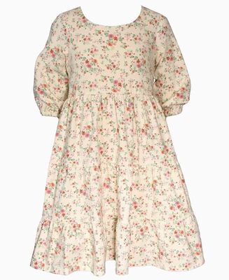 NWT Bonnie Jean Girls 12 Tiered Knit Floral Dress Three Quarter Sleeves Pullover - Image 1 of 2