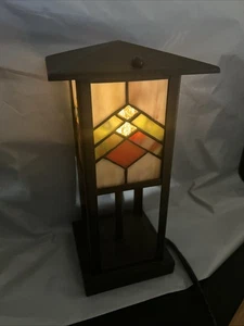 Stained Glass Lamp Tiffany Prairie Mission Style Accent Table Lamp Lanter - Picture 1 of 20