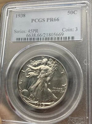 1938 PCGS Proof 66 Walking Liberty Half Dollar, 50 Cents 50c PR 66 - Image 1 of 4
