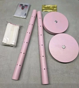 ๐ฅ Pink Wood Cake Pop Stand 72 Hole Wooden Lollipop Holder W/ Bag Tie & Stick - Picture 1 of 8