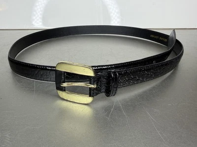 Винтажный 80-х лакированная кожа черный текстурированный ремень золотой пряжки женщин Med / большой - Изображение 1 из 3