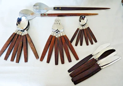 kultiges 60er-Jahre Teakholz Besteck 26 teile rostfrei Edelstahl - Bild 1 von 4