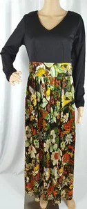 Maxi Vestido Vintage Años 50 60 Estampado Floral Imperio Cintura Negro Multicolor Hippie - Imagen 1 de 10