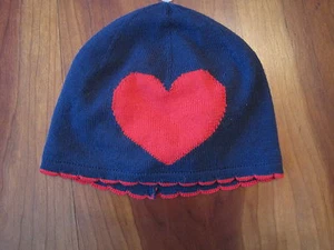 New NWT Gymboree Girl Valentine Navy Blue Heart Knit Winter Hat Cap 12-18 month  - Picture 1 of 3