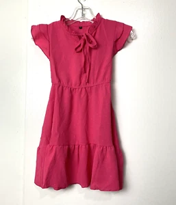 MITILLY Girls Dress Size S Pink 6 Year Boho Swiss Dot Ruffle Tie Neck Flutter - Picture 1 of 13