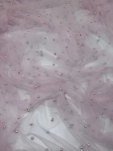 1 mtr baby pink pearl beaded tulle net bridal dress fabric..58” wide (147cm) - Picture 1 of 4