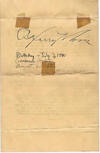 Harry Moore Hand Signed Autograph, 1940 N J Governor - Picture 1 of 2