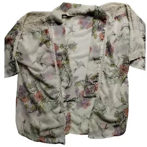 Vanilla Star Floral Kimono Open Front Crochet Trim Lightweight XL - Picture 1 of 12
